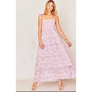 Love Shack Fancy Caressa Maxi Dress Candy Heart Pink Floral Womens New Large